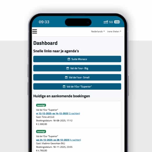 Dashboard waarop u uw boekingen in één oogopslag kunt zien